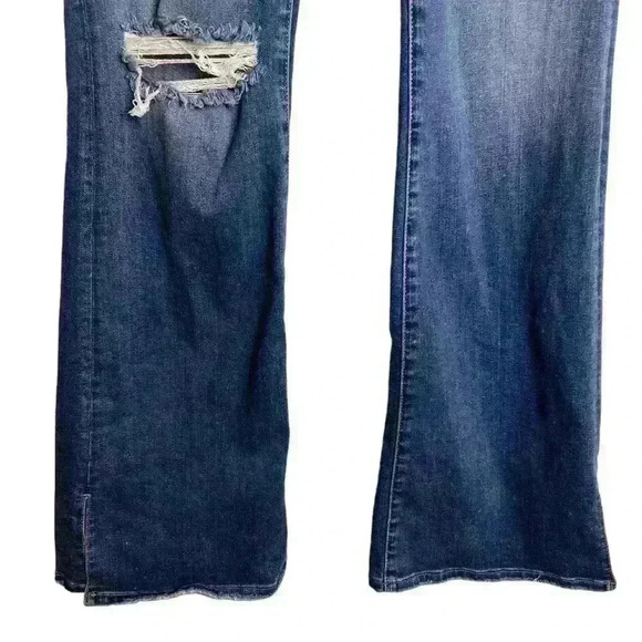 Good AMERICAN GOOD FLARE RIPPED SPLIT HEM FLARE JEANS IN BLUE458 SIZE 6/28 - Picture 5 of 10